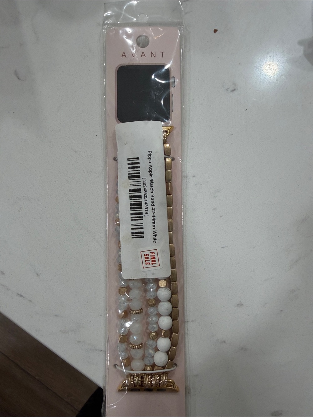 AVANT Gold and White Beaded Apple Watch Band Set
